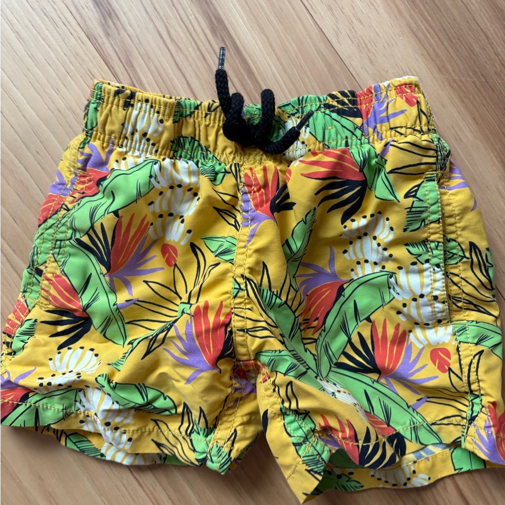 Vilebrequin Kids Swim Trunks - Yellow with Green and Red Floral